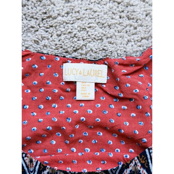 Lucy & Laurel Layered Contrast Print Rayon Tank Top Blue White Large - Picture 4 of 4